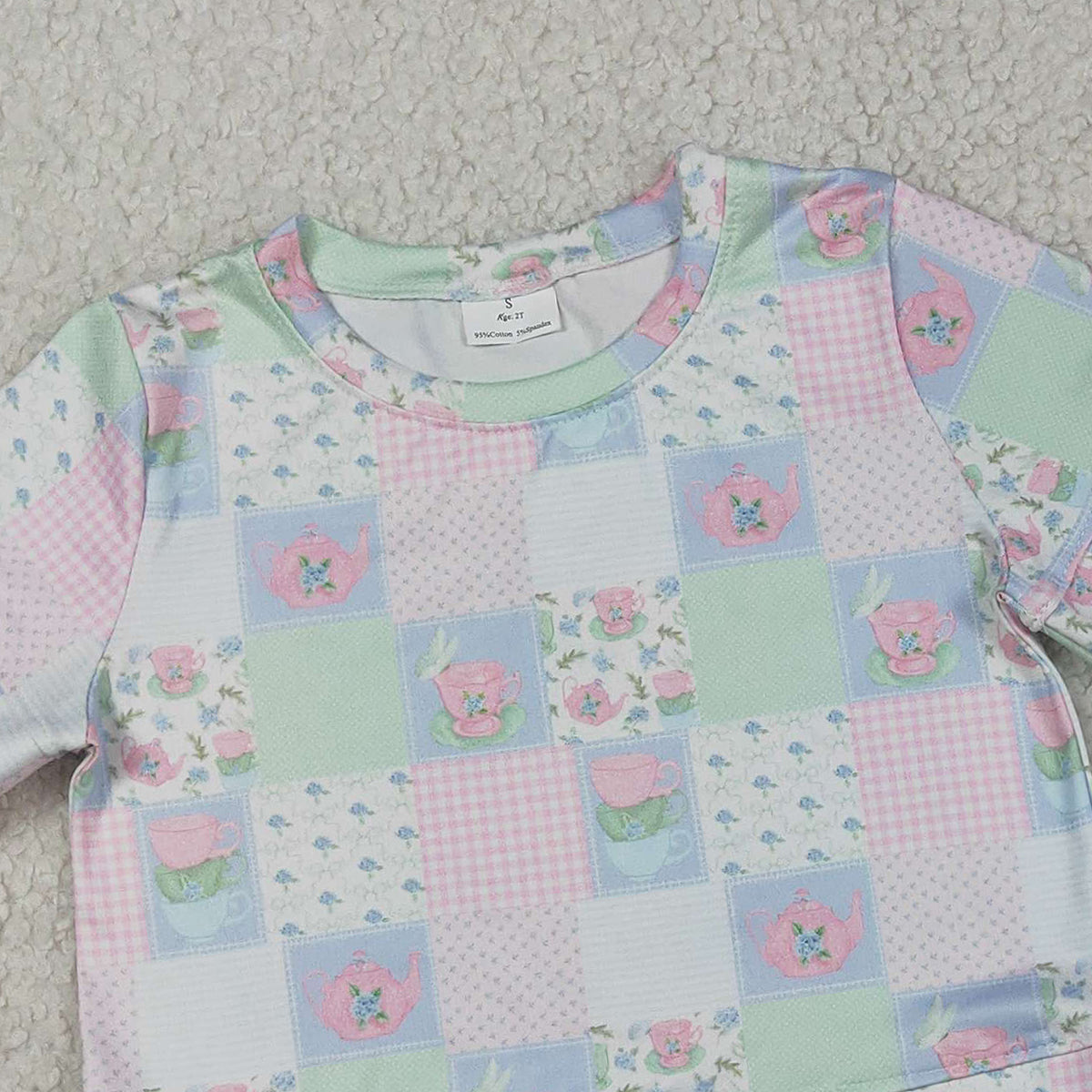 3.16 RTS NO MOQ （In stock）GSSO3229 Fashion Clothing For Baby Girls Colorful Flowers Checked Top Scallop Shorts Clothes Sets