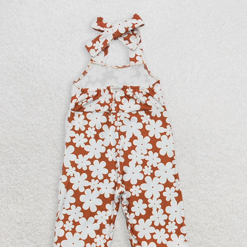 USA Shop (in stock)SR0315 RTS NO MOQ Baby Girls Summer Jumpsuits Baby Girls Flowers Strap Bell Bottom Jumpsuits