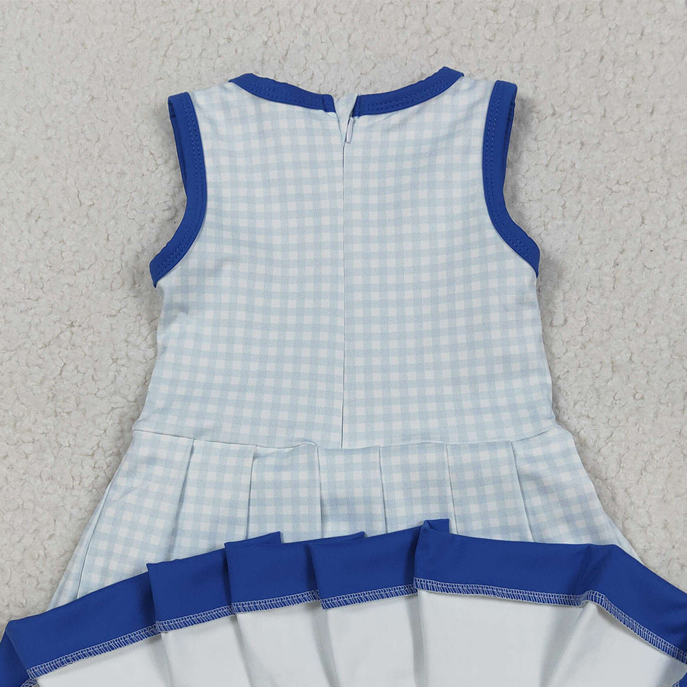 RTS NO MOQ （In stock）GSD2759 Baby Girls Yoga Dress Baby Girls Blue Plaid Zipper Shorts Yoga Active Knee Length Dresses