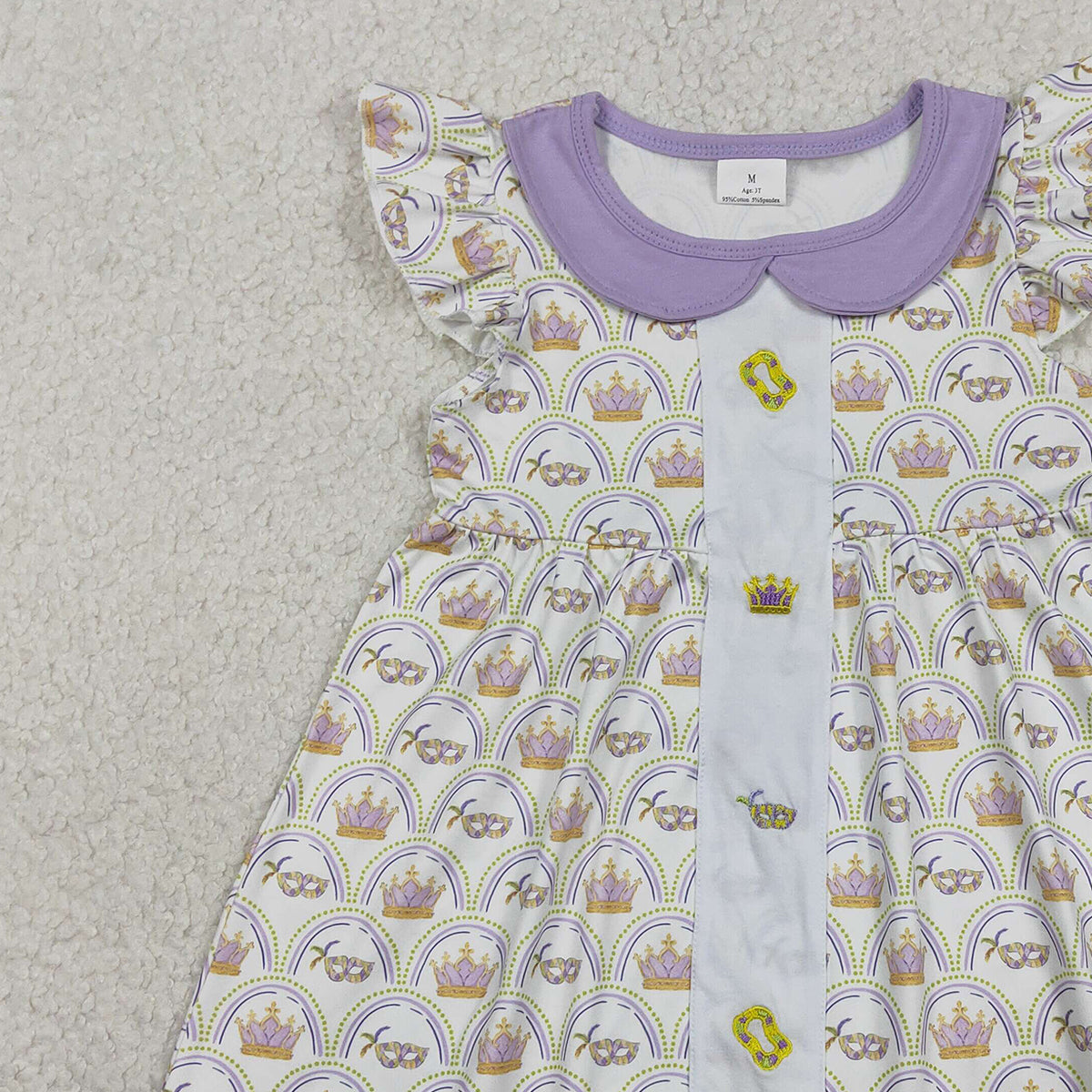 1.6 RTS NO MOQ （In stock）GSD2891 Embroidery Crowns Masks Baby Girls Mardigras Collar Checked Knee Length Dresses