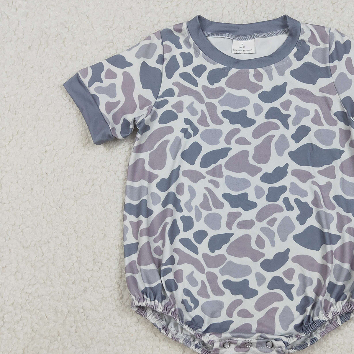 10.30 RTS NO MOQ （In stock） SR3243 Baby Boys Short Sleeve Grey Camo Southern Rompers