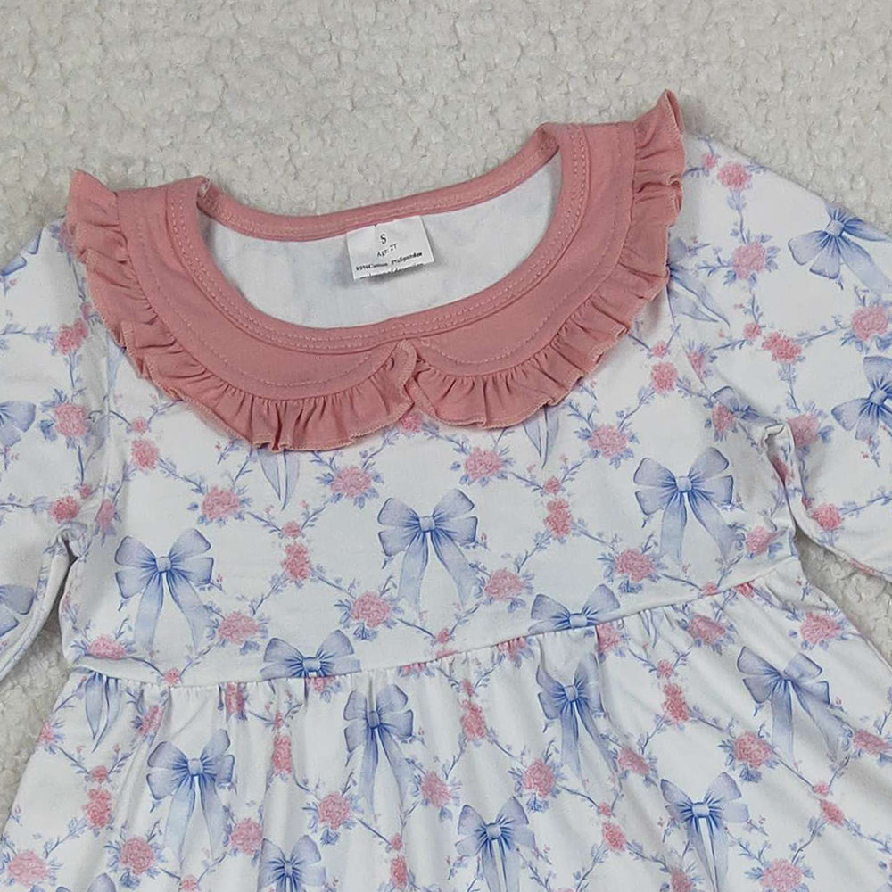 RTS NO MOQ （In stock）GLP2774  Baby Girls Winter Outfits Bows Flowers Checked Tunic Leggings Pant Clothes Sets