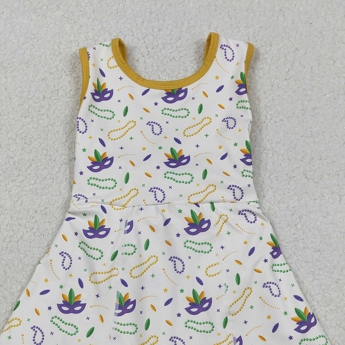 12.20 RTS NO MOQ （In stock）GSD2951 Baby Girls Mardigras Anchors Masks Yoga Shorts Knee Length Dresses