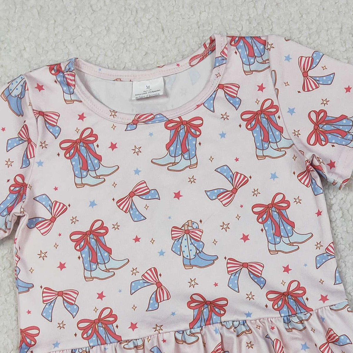 12.12 RTS NO MOQ （In stock）GSSO2837 Baby Girls Bows Boots Stars Tunic Shorts Western July 4th Clothes Sets