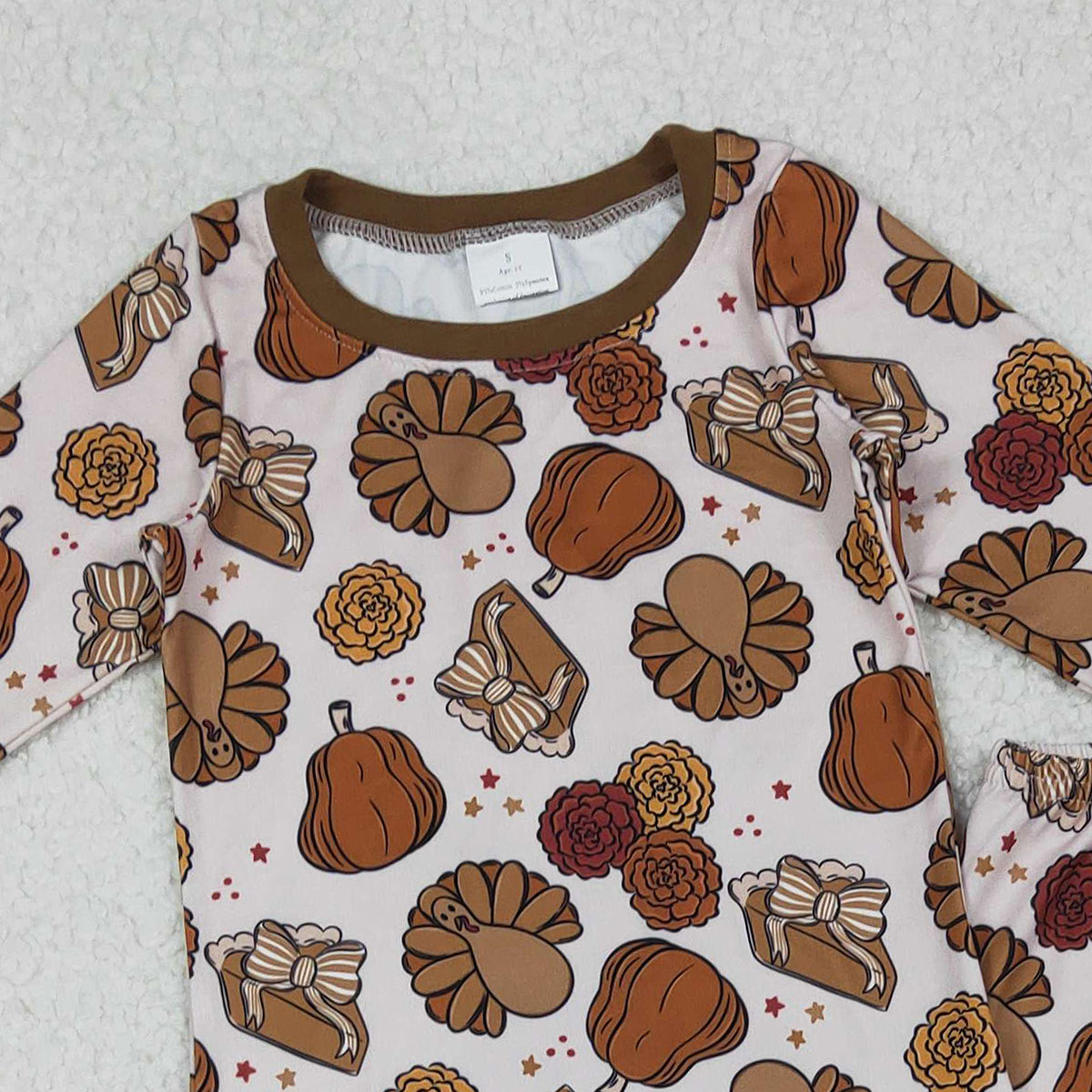10.18 RTS NO MOQ （In stock）GLP2884 Baby Girls Pie Turkey Pumpkins Pant Thanksgiving Pajamas Sets
