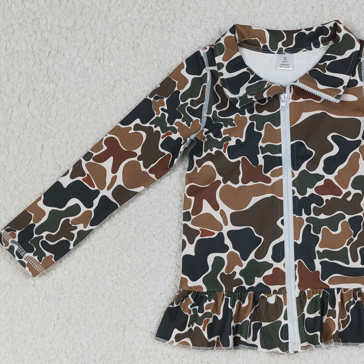 4.1 RTS NO MOQ （In stock）GLP2992 Long sleeves brown camo ruffle top leggings girls yoga set