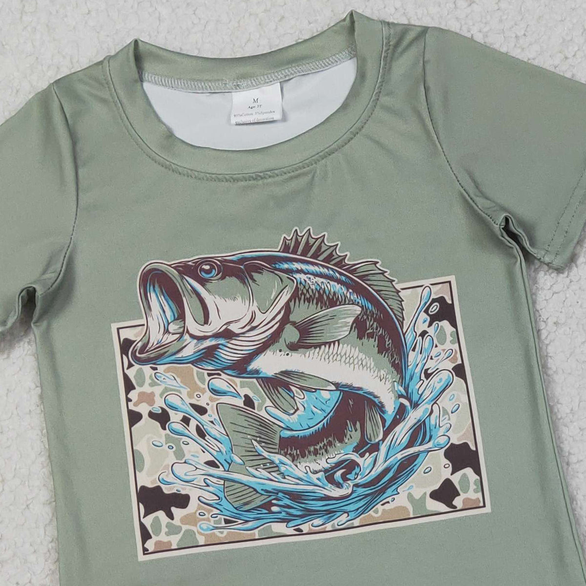3.30 RTS NO MOQ （In stock）BSSO1835 Short sleeves fish camo top shorts kids boys outfits