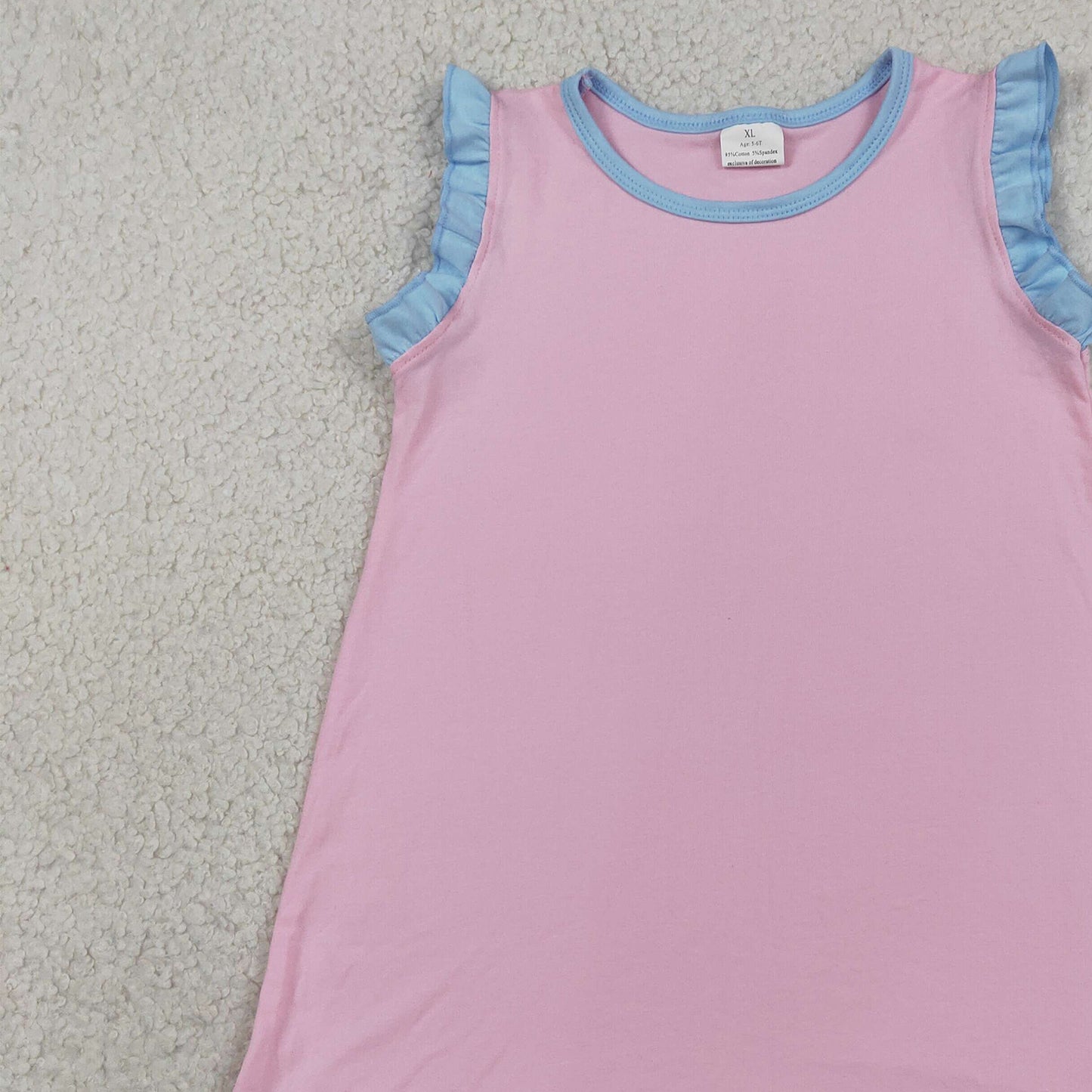 GSD4044 RTS NO MOQ （In stock）Light blue scallop ruffle sleeveless kids girls cotton dress