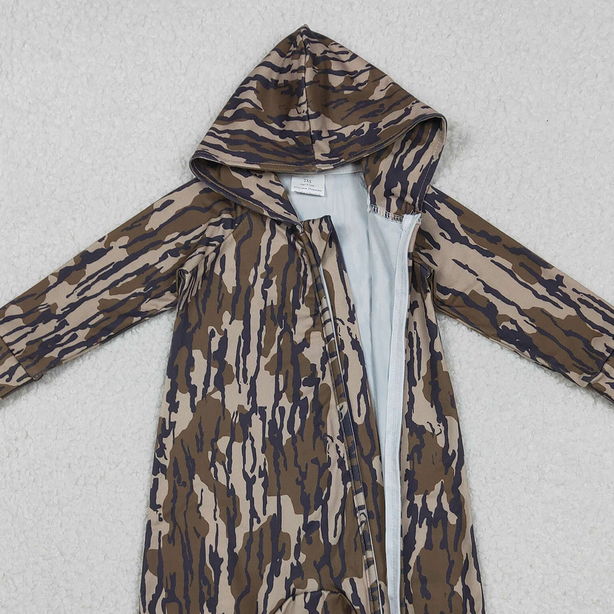 11.12 RTS NO MOQ （In stock）LR2814 Baby Boys Southern Olive Camo Hoodie Two Way Zip Convertible Rompers