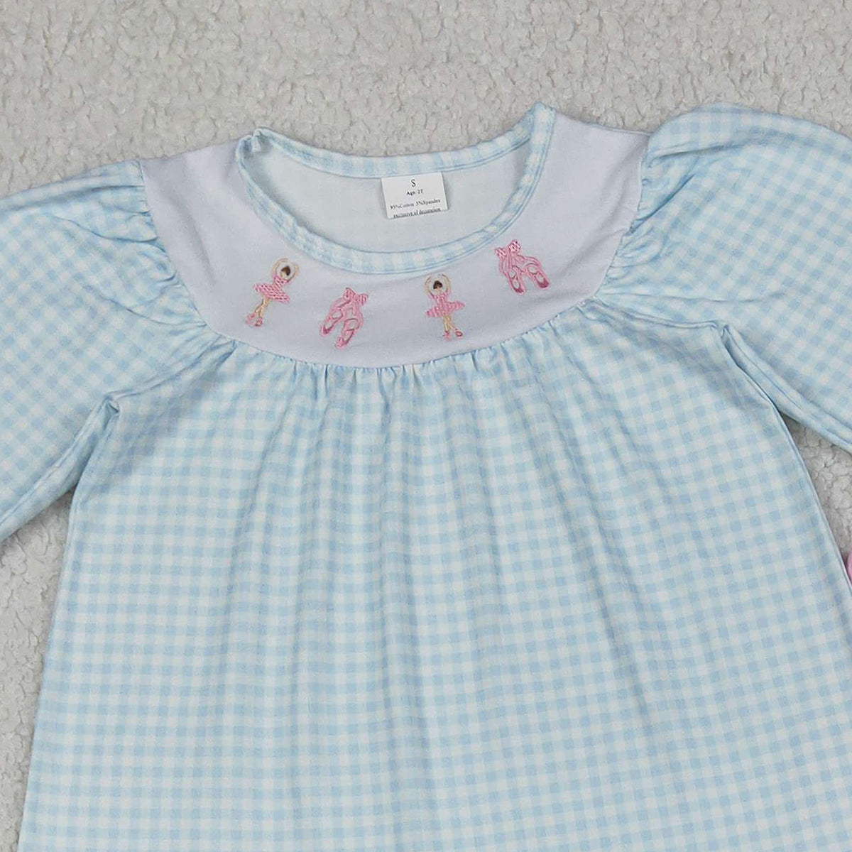 12.19 RTS NO MOQ （In stock）GLP2925 Embroidery Dancer Shoes Baby Girls Checked Tunic Ruffle Pants Clothes Sets