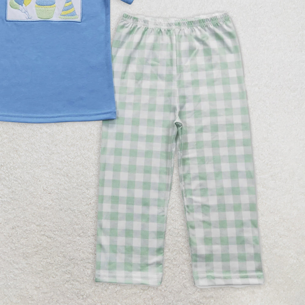 BSPO0190RTS NO MOQ Baby Boys Spring Outfits Baby Girls Boys Birthday Party Embroidery Top Pants Outfits Clothes Sets