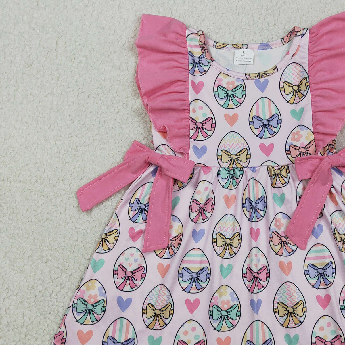 2.9 RTS NO MOQ （In stock）GSD3537 Kids Clothing for Girls Baby Girls Easter Flutter Sleeves Colorful Heart Eggs Knee Length Dresses