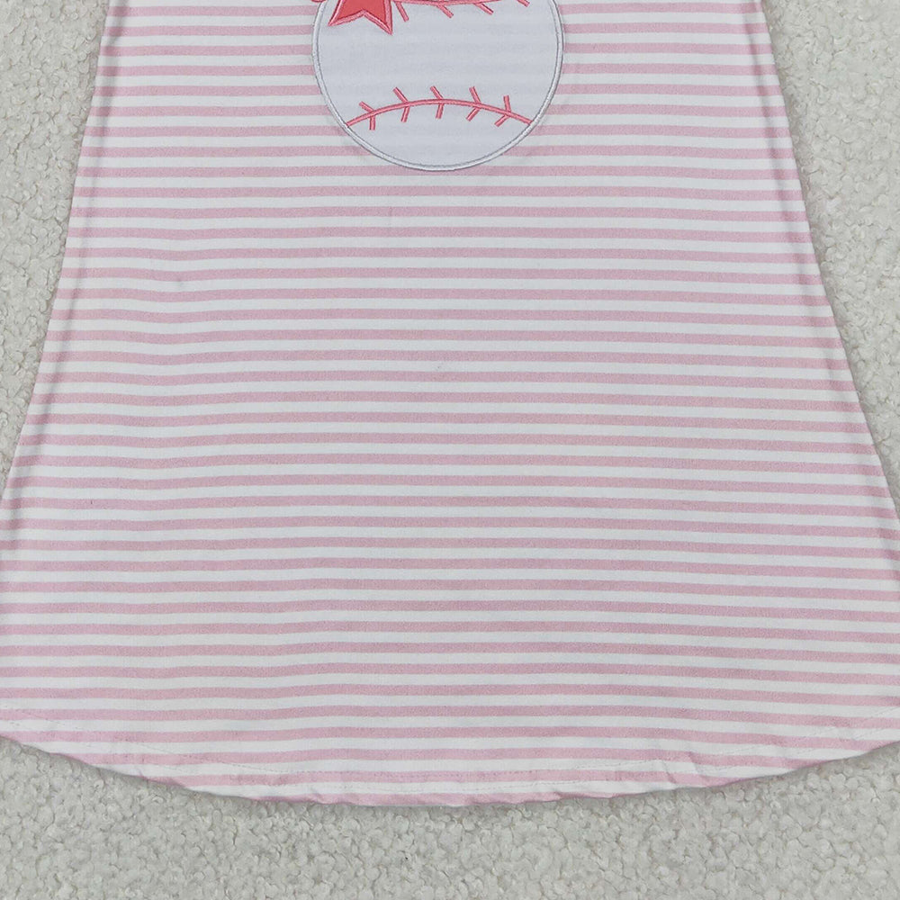 5.28  GSD2221 RTS NO MOQ Baby Girls Summer Dress Pink stripe baseball bow baby girls summer dresses