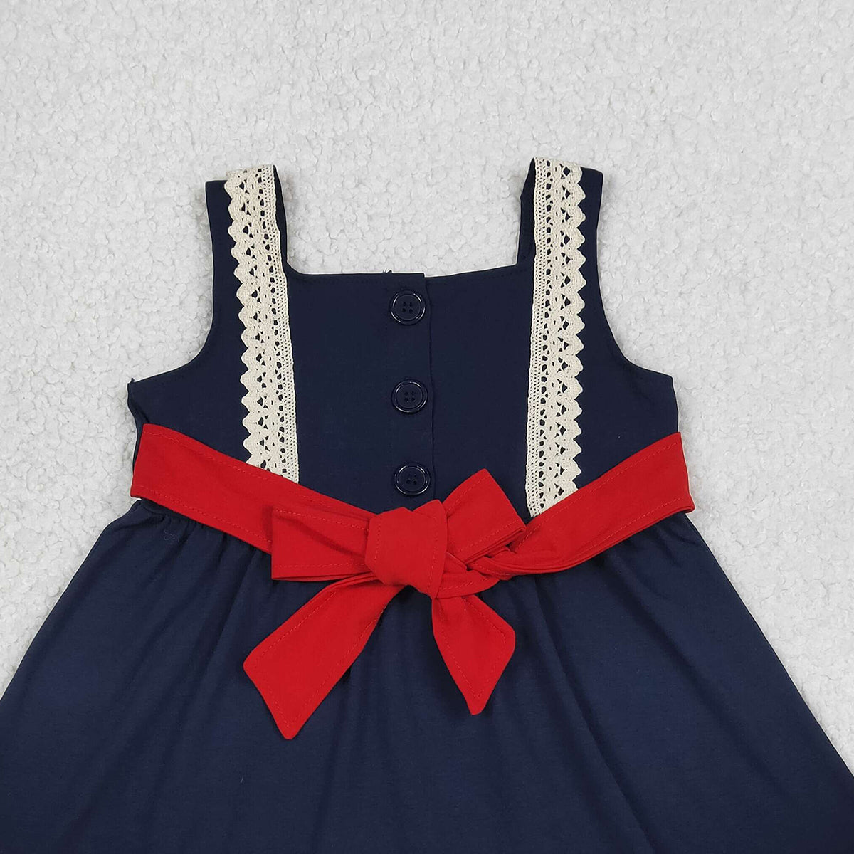 4.11 GSD4087 RTS NO MOQ （In stock ）Baby Girls Sleeveless Embroidery Flags 4th of July Belt Ruffle Knee Length Dresses