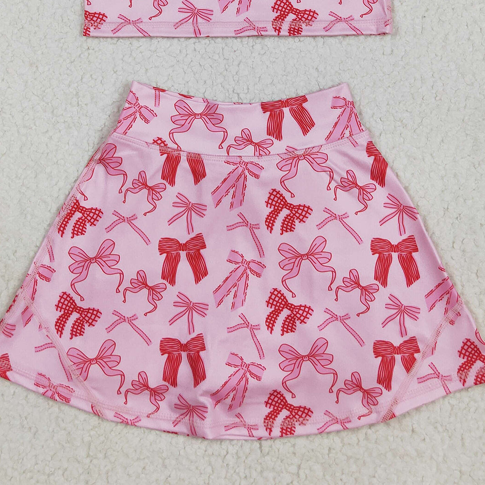 RTS NO MOQ （In stock）GSD2459 Baby Girls Yoga Outfits Baby Girls Sleeveless Pink Bows Top Skorts Yoga Sets