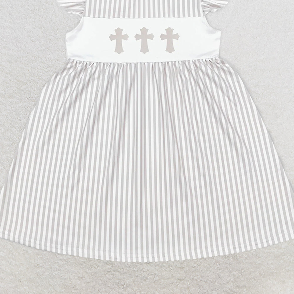 GSD0568  Cross brown and white striped flying sleeve dress