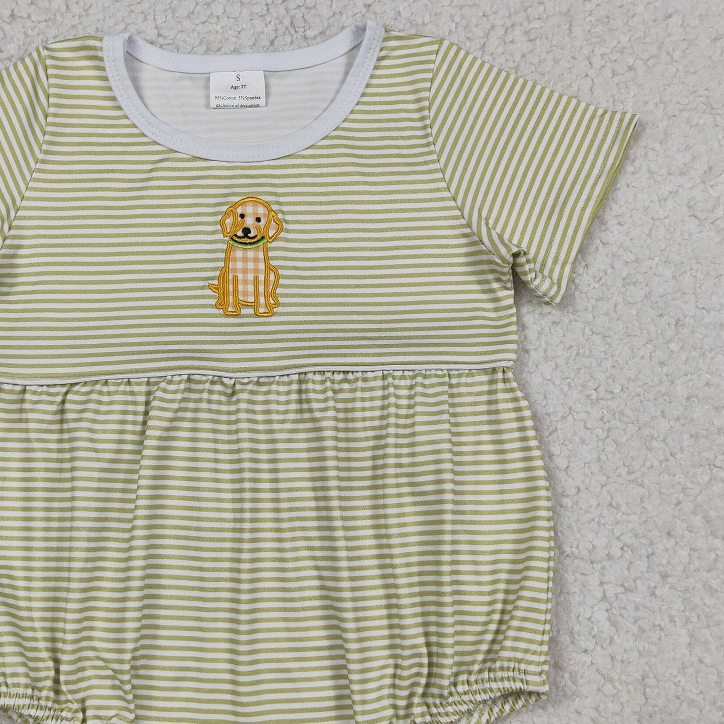SR4140 RTS NO MOQ （In stock）Short sleeves dog embroidery stripe baby boy romper