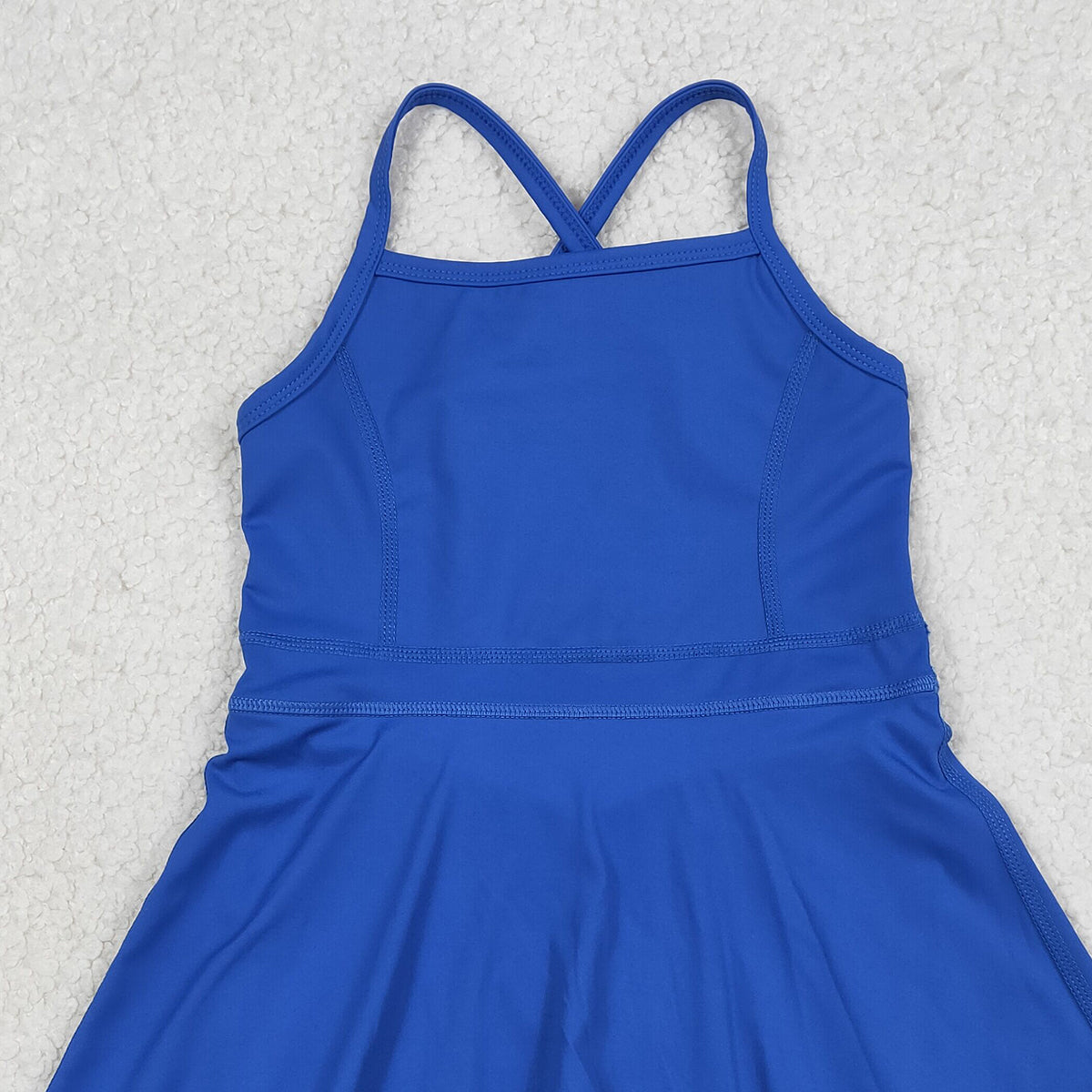 3.21 RTS NO MOQ （In stock）S0551 Kids Fashion Clothes Baby Girls Strap Blue Knit Knee Length Active Wear Athletic Dresses