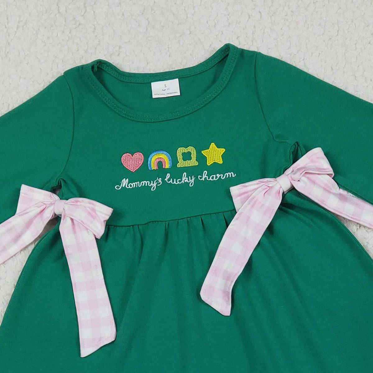 12.15 RTS NO MOQ （In stock）GLP3066 Embroidery Clovers Bows Baby Girls Tunic Checked Leggings St Patrick Clothes Sets