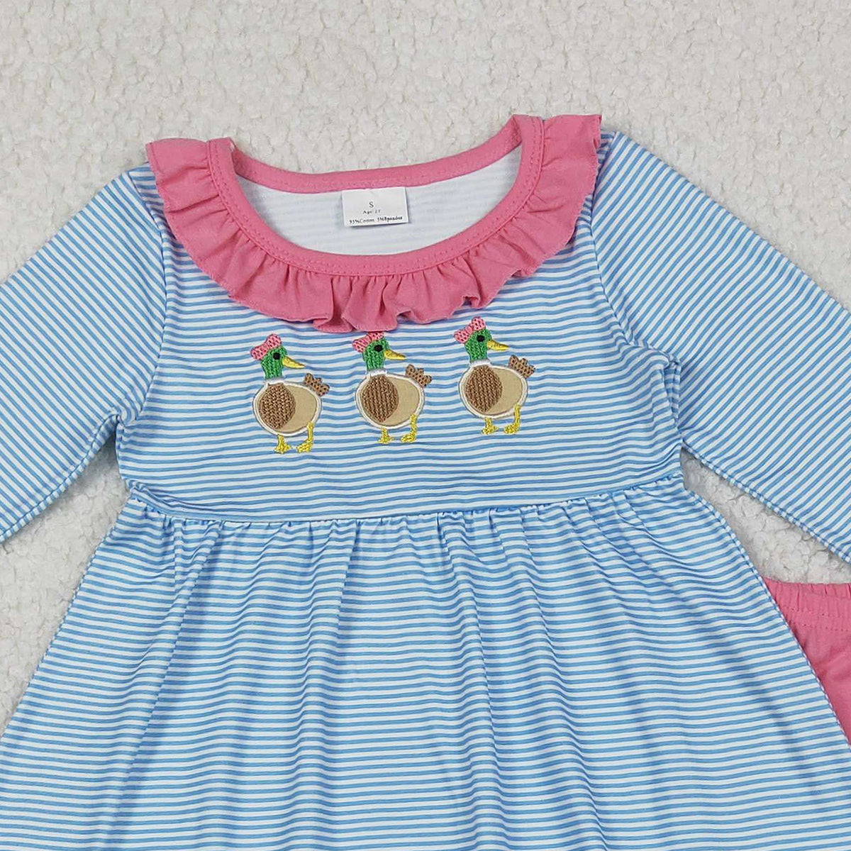 11.11 RTS NO MOQ （In stock）GLP2923 Embroidery Bows Ducks Baby Girls Stripe Tunic Legging Pants Clothes Sets