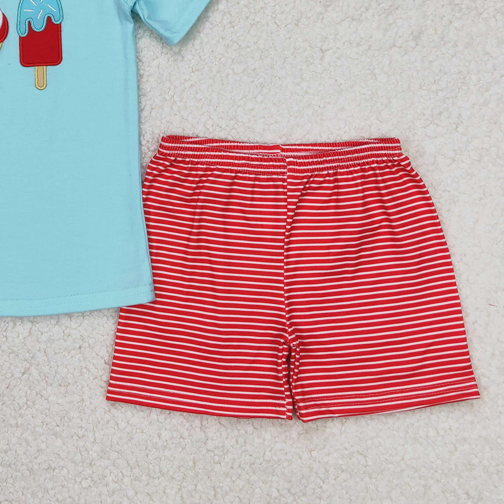 5.16 BSSO1269 RTS NO MOQ Short sleeves popsicle top stripe shorts boys 4th of july set