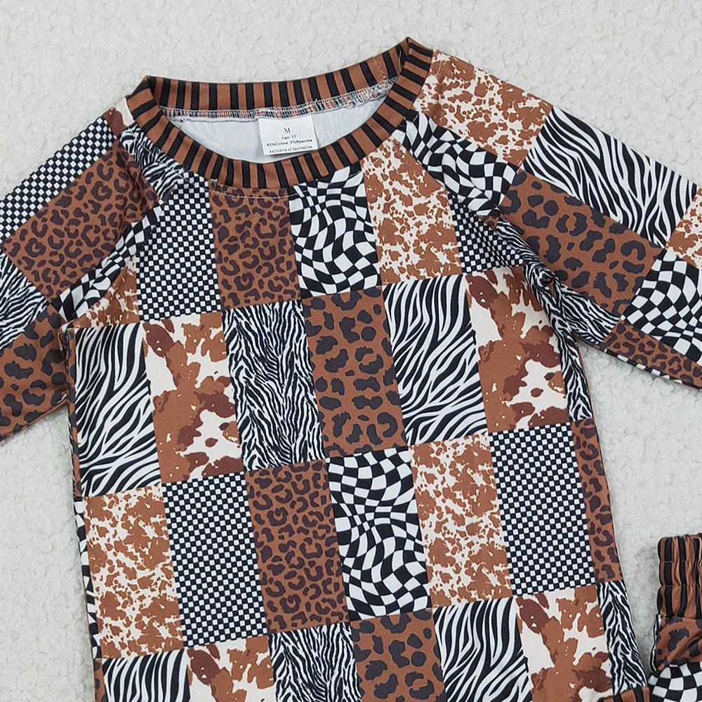 1.28 RTS NO MOQ （In stock）GLS0079 Baby Girls Leopard Cow Print Checked Top Shorts Western Clothes Sets