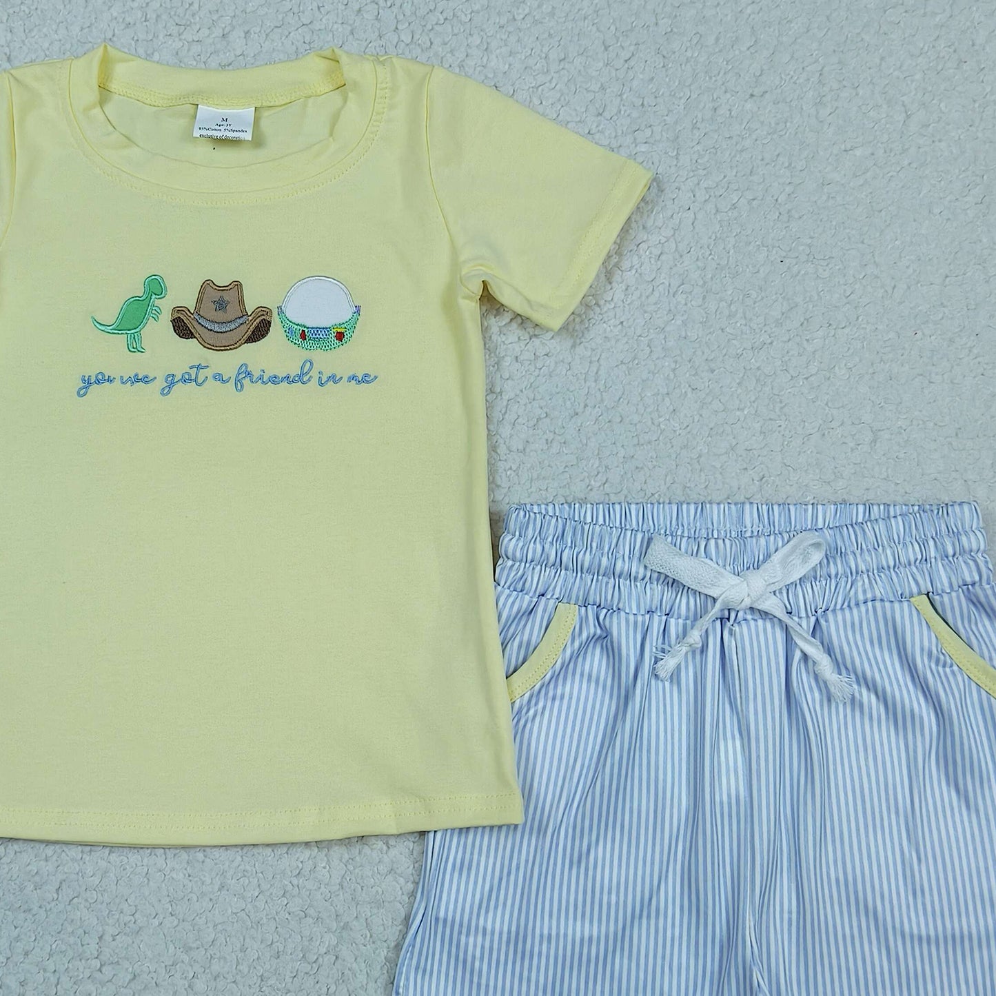 BSSO1968 RTS NO MOQ （In stock ）Embroidery top shorts kids boys summer outfits