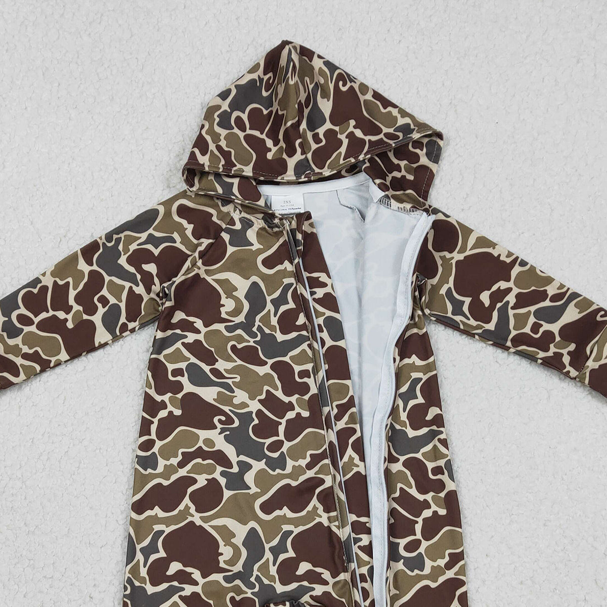 1.7 RTS NO MOQ （In stock）LR2826 Baby Boys Winter Rompers Baby Boys Southern Dark Brown Camo Hoodie Two Way Zip Convertible Rompers
