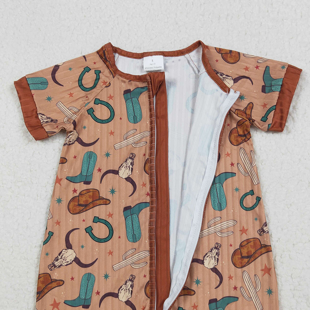 RTS NO MOQ （In stock）SR3155 Baby Boys Summer Rompers Baby BoysWestern Ribbed Short Sleeve Romper