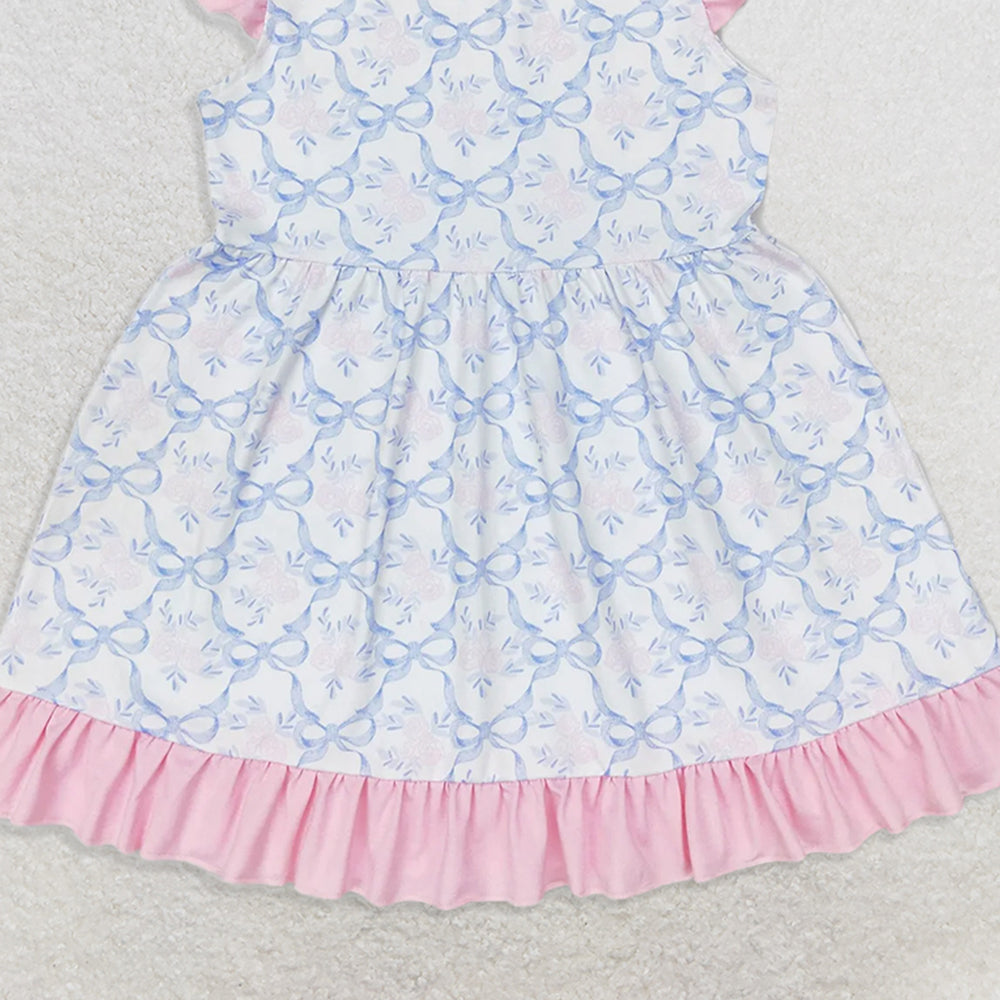 RTS NO MOQ （In stock） GSD1152 Baby Girls Summer Dress Flutter sleeves pink floral baby girls summer dress