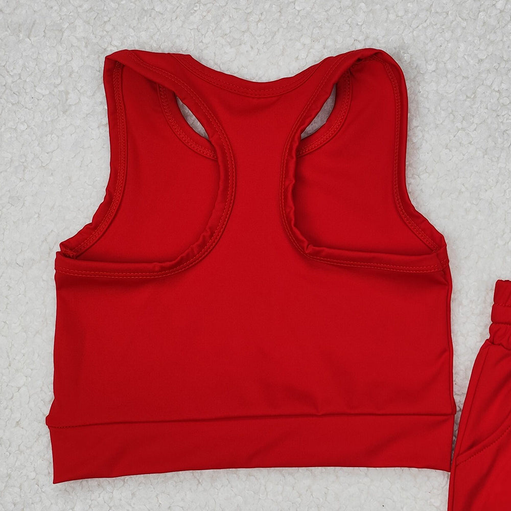 GSSO2131New Rts No Moq 8-9 Days By Air Arrived it Sleeveless red top pockets shorts girls active wear clothes