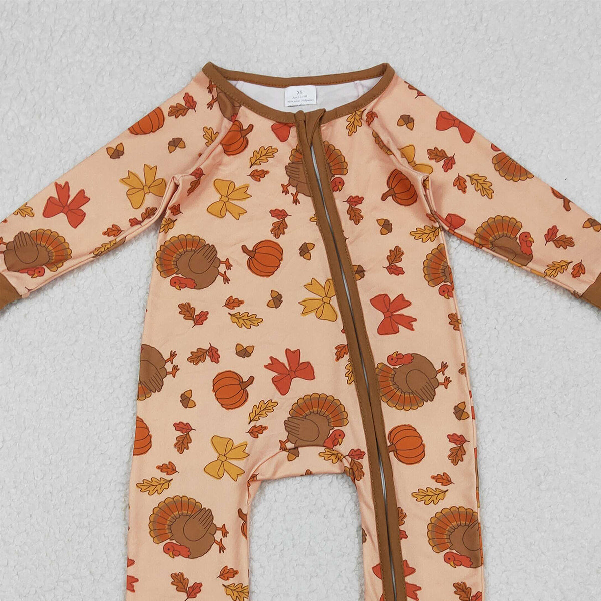 10.27 RTS NO MOQ （In stock）LR2689 Baby Boys Winter Rompers Baby Boys Bows Turkey Pumpkins Thanksgiving Two Way Zip Convertible Rompers