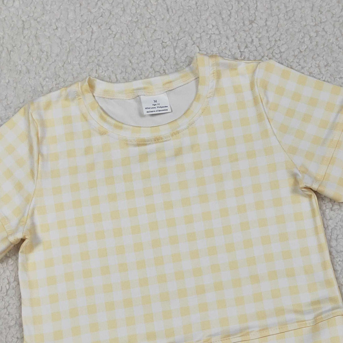 3.28 RTS NO MOQ （In stock）GSSO3185 Yellow plaid scallop top shorts girls summer outfit