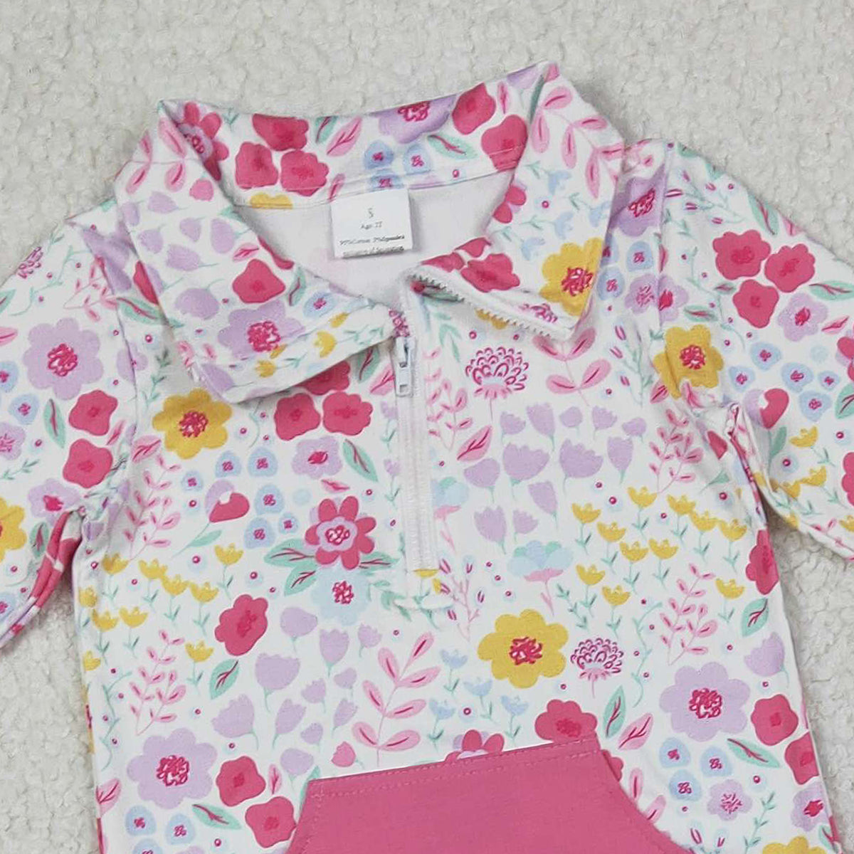 12.29 RTS NO MOQ （In stock）GLP3277 Baby Girls Colorful Flowers Zip Pocket Pullovers Jogger Pants Clothes Sets