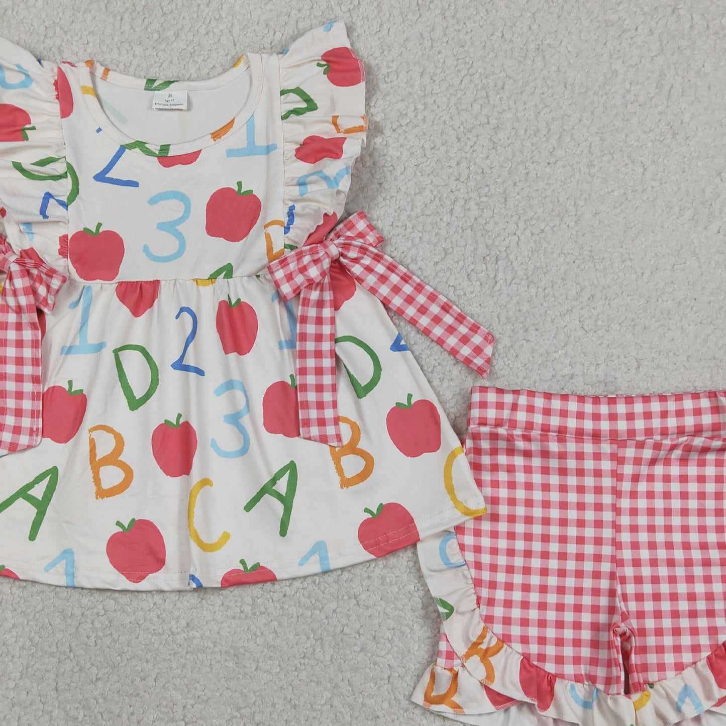 GSSO3258 RTS NO MOQ （In stock ）ABC apple tunic plaid shorts girls back to school outfits