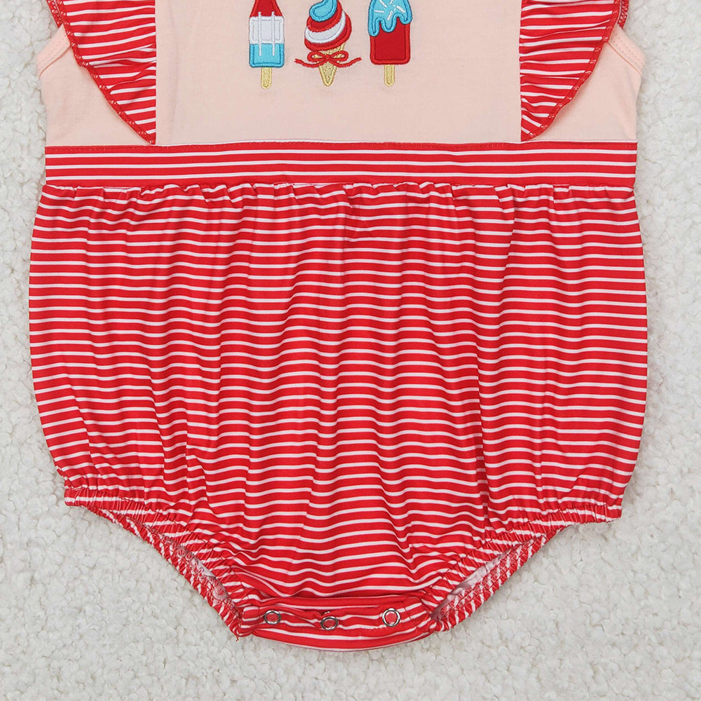 SR2635RTS NO MOQ Baby Girls Summer Romper Red Stripe Popsicle Design Cute Infant Outfit for Warm Weather
