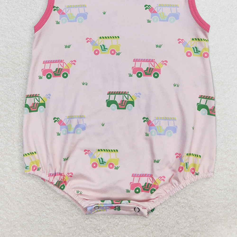 SR0981  RTS NO MOQ  Baby Girls Summer RompersBaby Infant Girls Golf Pink Sleeveless Summer Rompers