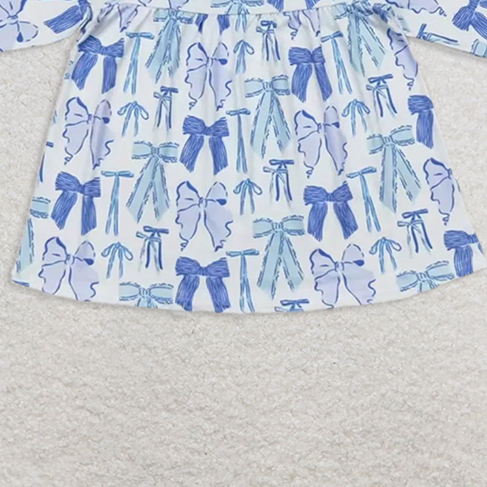 USA Shop (in stock)GT0666 RTS NO MOQ Baby Girls Winter Dress Baby Girls Blue Bows Collar Knee Length Dresses