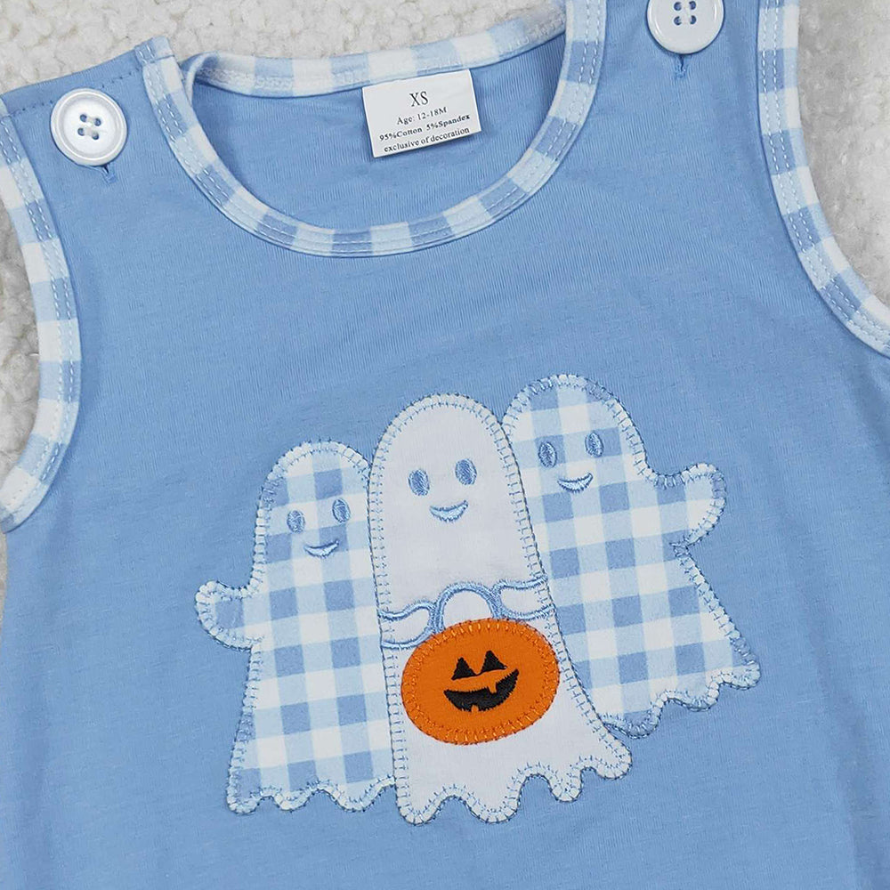 RTS NO MOQ （In stock）SR3197 Baby Boys Summer Rompers Blue Ghost Pumpkins Halloween Rompers