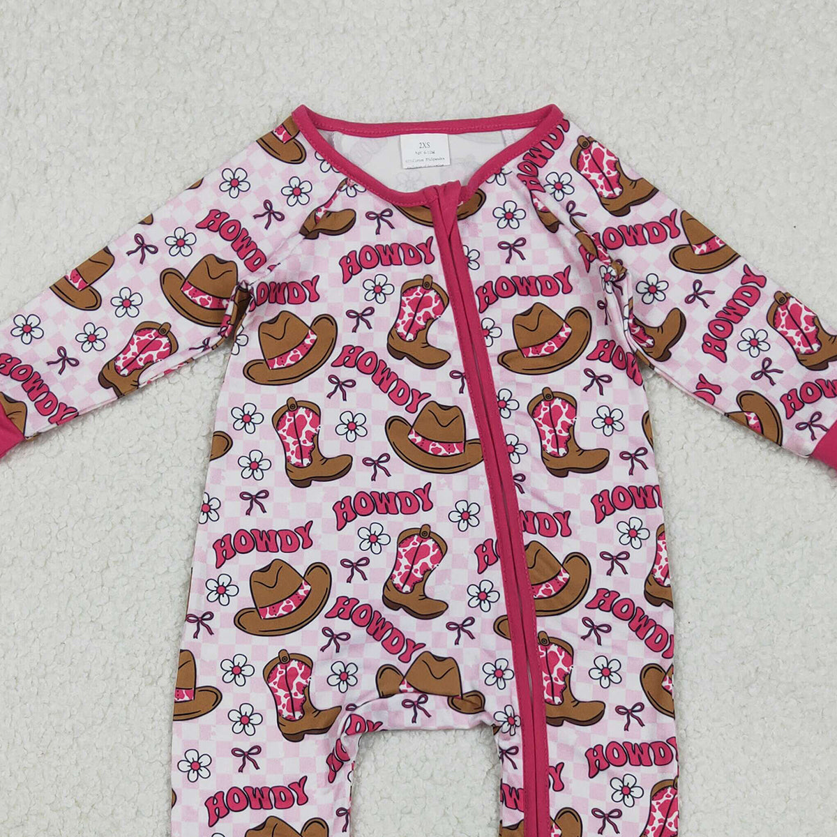 11.4 RTS NO MOQ （In stock）LR2516 Baby Girls Winter Rompers Baby Girls Western Howdy Boots Two Way Zip Convertible Rompers