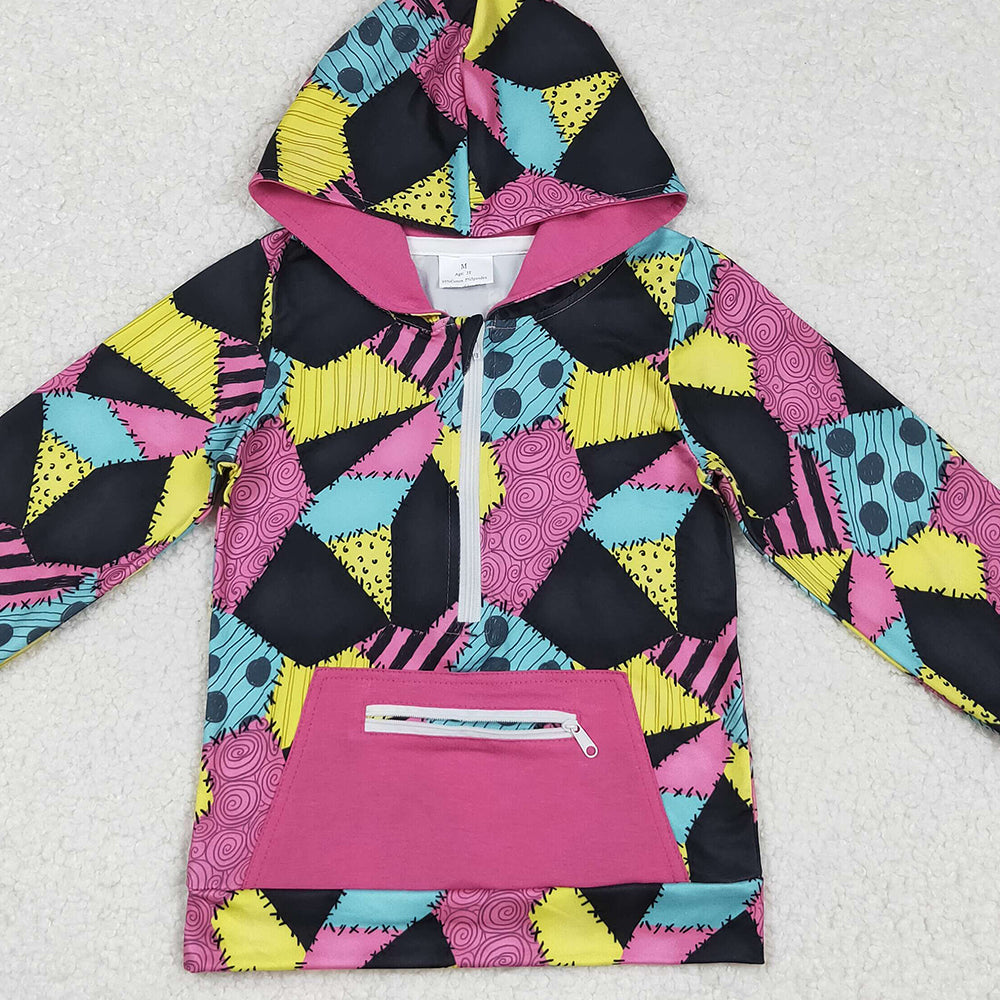 RTS NO MOQ （In stock）GT1137 Baby Girls Long Sleeve Tops Baby Girls Colorful Aztec Pocket Zipper Western Hoodies