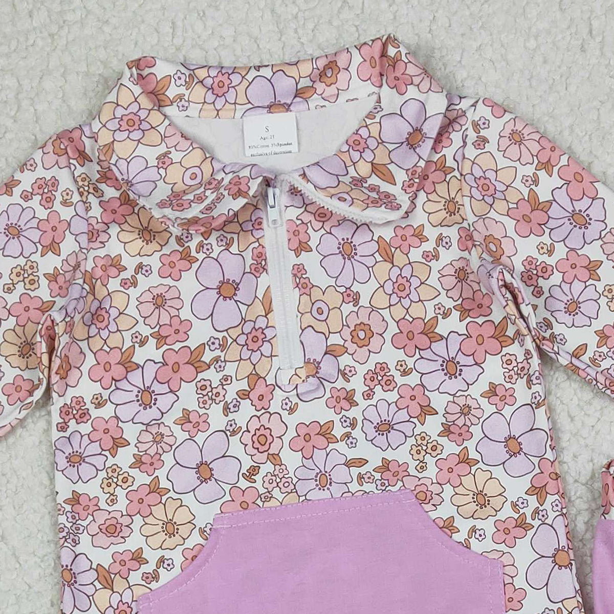 1.8 RTS NO MOQ （In stock）GLP3281 Baby Girls Colorful Flowers Zip Pocket Pullovers Jogger Pants Clothes Sets