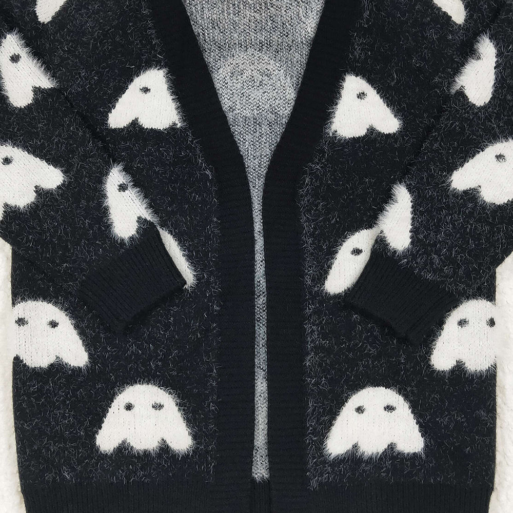 RTS NO MOQ （In stock） GT0649  Baby Girls Halloween Black Ghost Long Sleeve Sweaters Cardigans