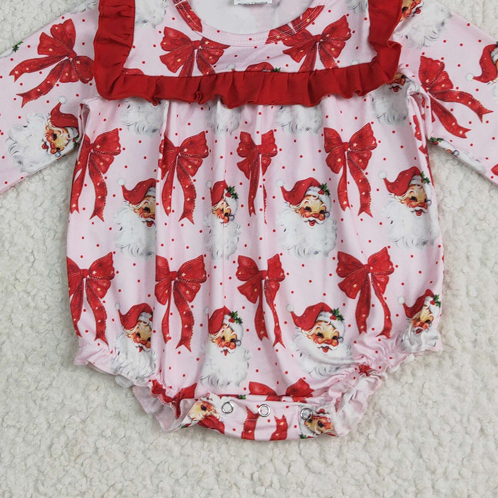 8.14 LR2210 RTS NO MOQ Baby Girls Winter Rompers Baby Girls Christmas Red Santa Bows Ruffle Rompers