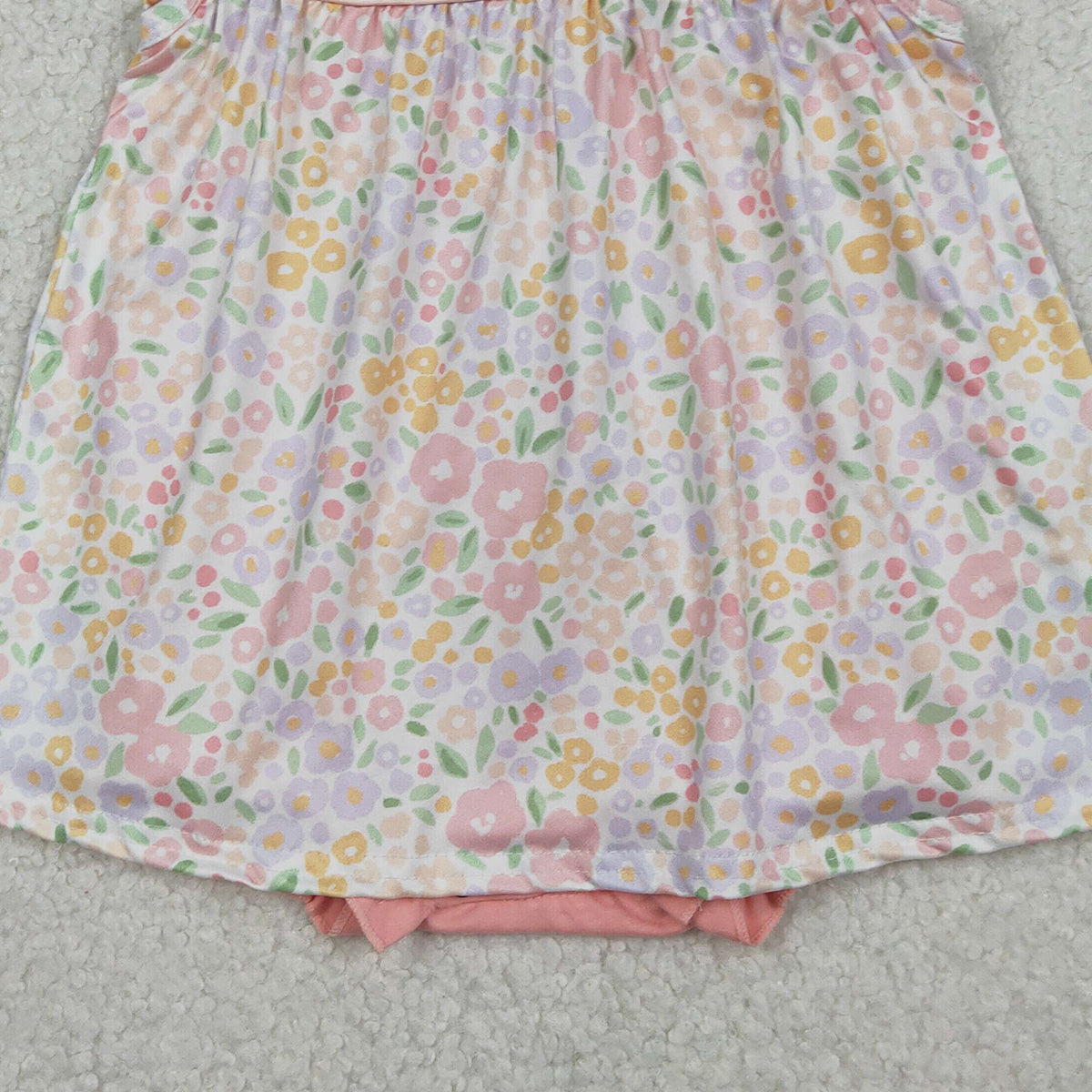 1.12 RTS NO MOQ （In stock）SR3628 Baby Girls Peach Floral Collar Tunic Bummies Ruffle Rompers