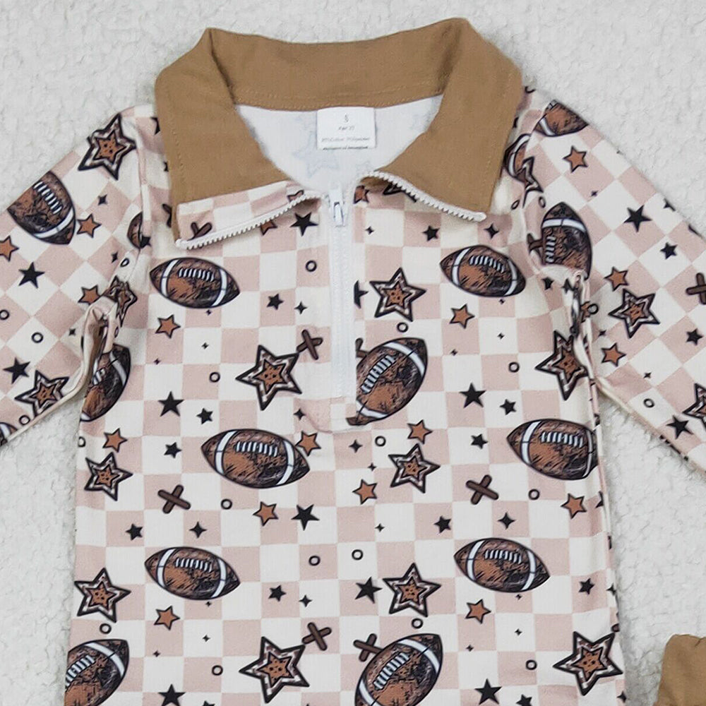 RTS NO MOQ （In stock）BLP1217 Baby Boys Winter Outfits Footballs Stars Zipper Pullovers Pocket Pants Team Sets