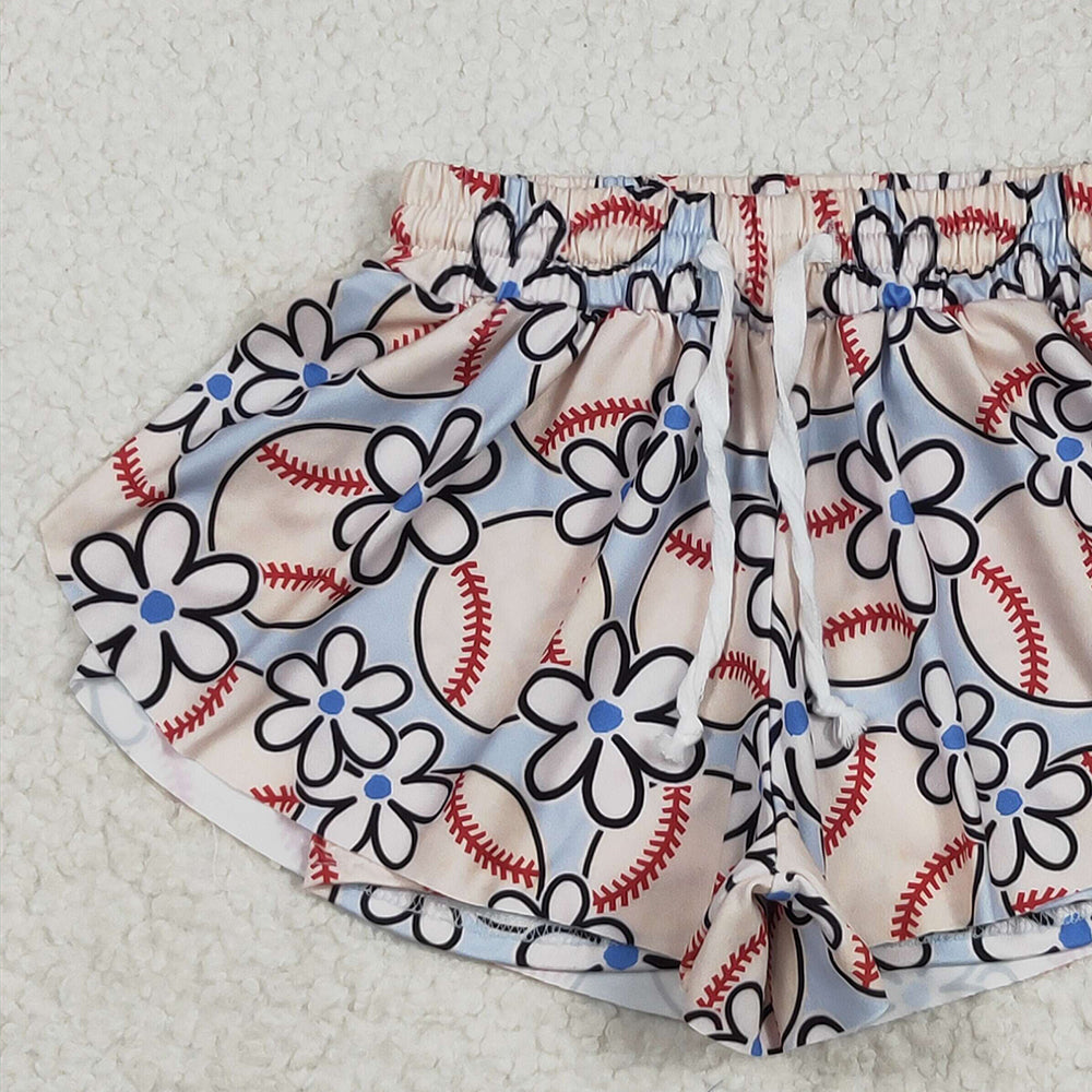 7.16  SS0581 RTS NO MOQ Baby Girls Summer Shorts Baby Girls Football Flowers Summer Shorts Bottoms