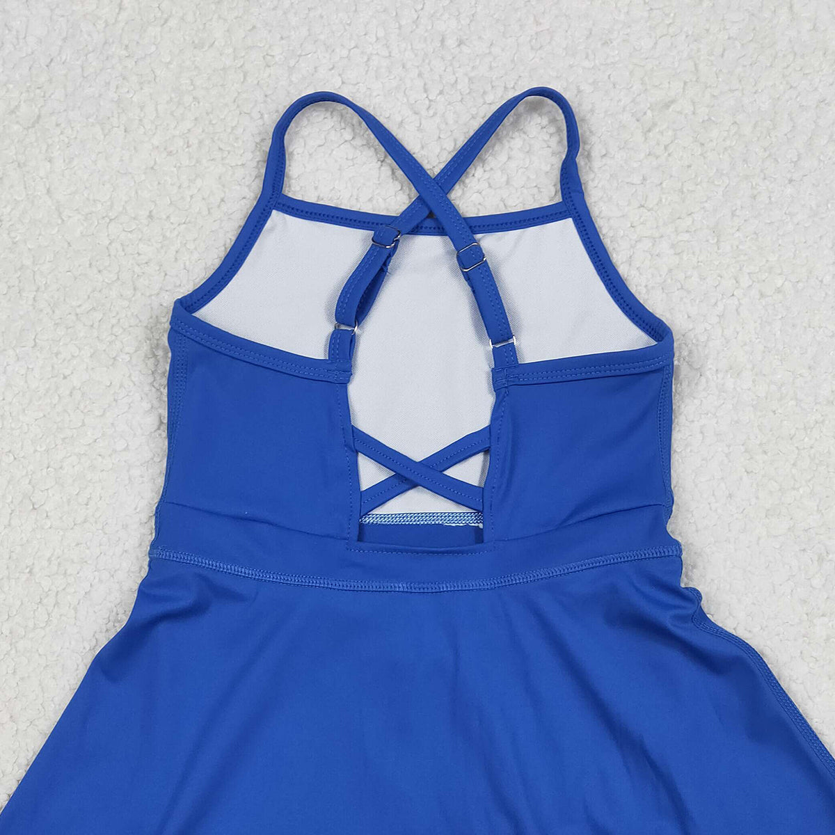 3.21 RTS NO MOQ （In stock）S0551 Kids Fashion Clothes Baby Girls Strap Blue Knit Knee Length Active Wear Athletic Dresses