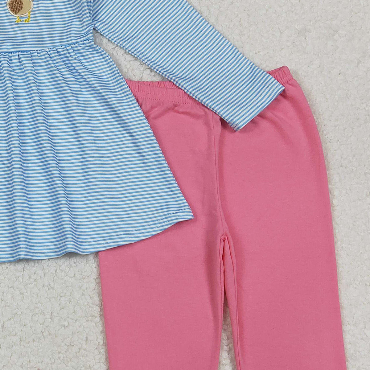 11.11 RTS NO MOQ （In stock）GLP2923 Embroidery Bows Ducks Baby Girls Stripe Tunic Legging Pants Clothes Sets