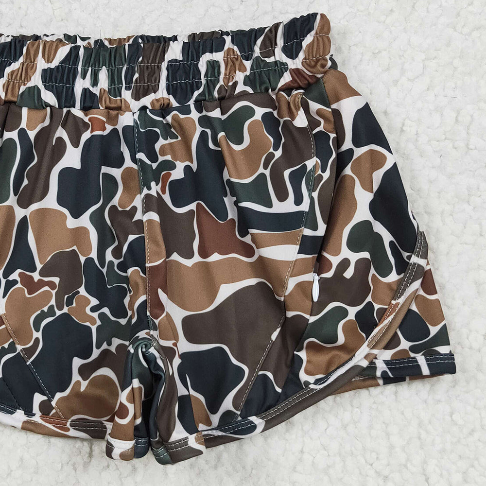 5.01 SS0465 RTS NO MOQ Baby Girls Summer Shorts Dark brown camo kids girls summer shorts